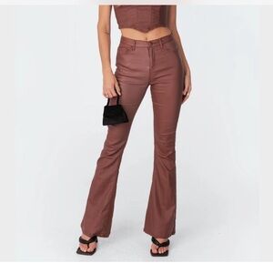 Brown Flared Faux Leather Pants